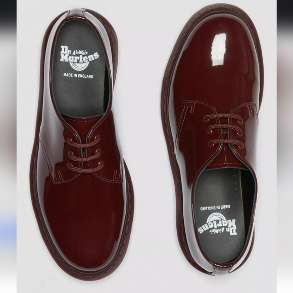 Dr. Martens England oxford mono oxblood red patent leather 1461 3-eye women's 8 - Picture 10 of 13
